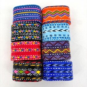 Hand Painted Napkin Rings Set of 8 Multicolor Geometric Tribal Boho Table Decor